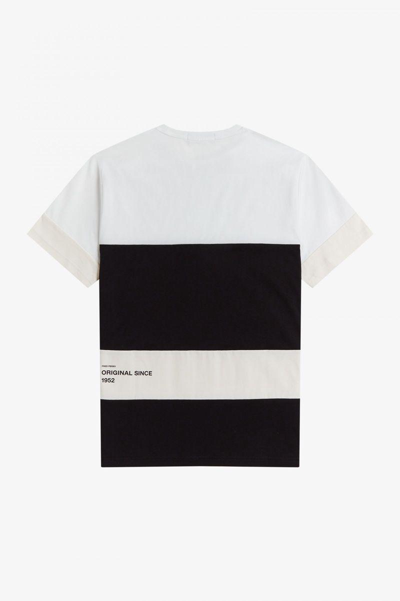 Black Fred Perry Bold Colour Block Men's T Shirts | PH 1632CTVE